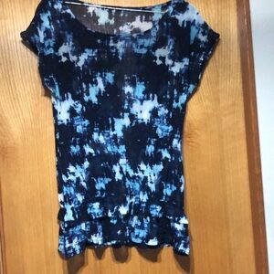 Cute Blue Sheer Top with Ruffle near waist‎